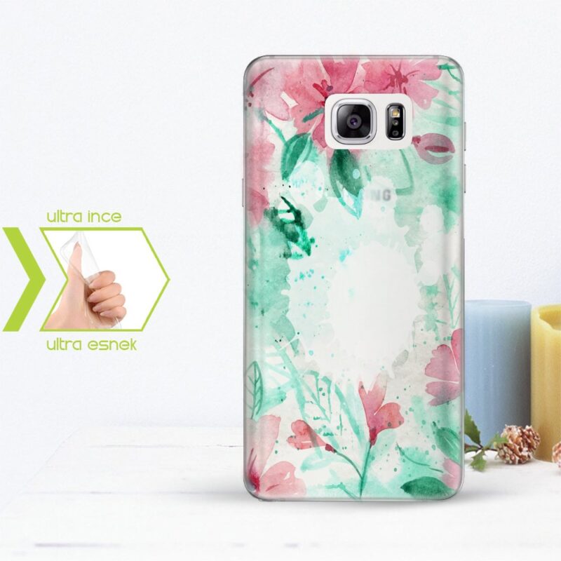 Kişiye Özel Samsung Galaxy Note 5 İnce Şeffaf Silikon Telefon Kapağı (Çiçek Temalı-6)