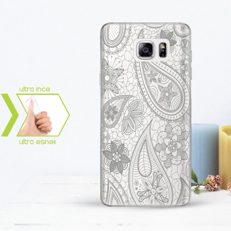 Kişiye Özel Samsung Galaxy Note 5 İnce Şeffaf Silikon Telefon Kapağı (Dantel Temalı-9)