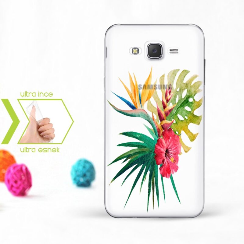 Kişiye Özel Samsung Galaxy J7 İnce Şeffaf Silikon Telefon Kapağı (Yaprak Temalı-13)