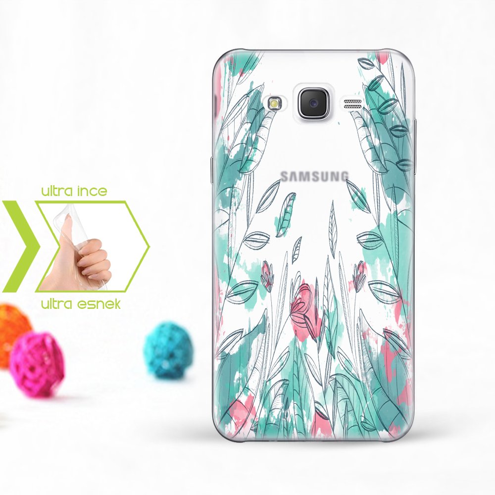 Kişiye Özel Samsung Galaxy J7 İnce Şeffaf Silikon Telefon Kapağı (Yaprak Temalı-9)