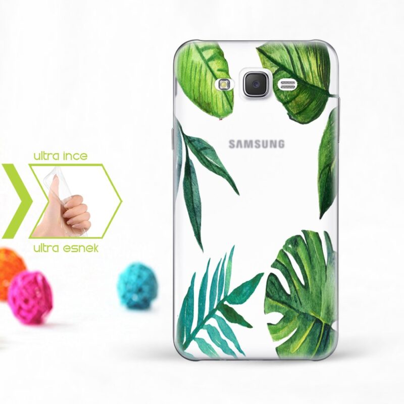 Kişiye Özel Samsung Galaxy J7 İnce Şeffaf Silikon Telefon Kapağı (Yaprak Temalı-8)