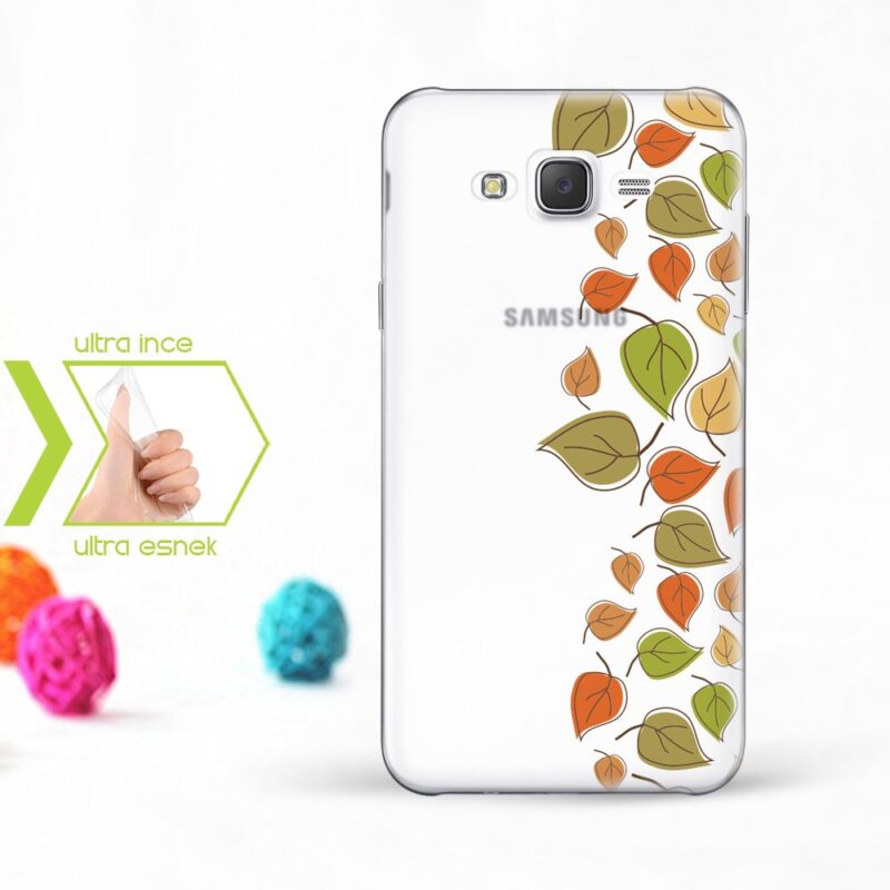 Kişiye Özel Samsung Galaxy J7 İnce Şeffaf Silikon Telefon Kapağı (Yaprak Temalı-3)