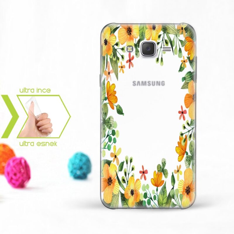 Kişiye Özel Samsung Galaxy J7 İnce Şeffaf Silikon Telefon Kapağı (Çiçek Temalı-14)