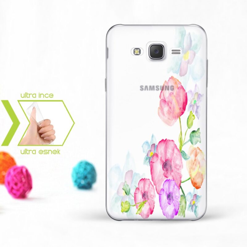 Kişiye Özel Samsung Galaxy J7 İnce Şeffaf Silikon Telefon Kapağı (Çiçek Temalı-11)