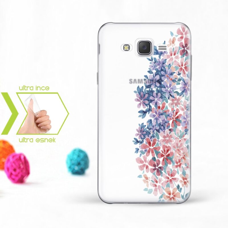 Kişiye Özel Samsung Galaxy J7 İnce Şeffaf Silikon Telefon Kapağı (Çiçek Temalı-10)