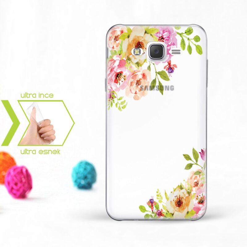 Kişiye Özel Samsung Galaxy J7 İnce Şeffaf Silikon Telefon Kapağı (Çiçek Temalı-2)
