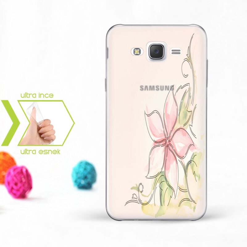 Kişiye Özel Samsung Galaxy J7 İnce Şeffaf Silikon Telefon Kapağı (Çiçek Temalı-1)
