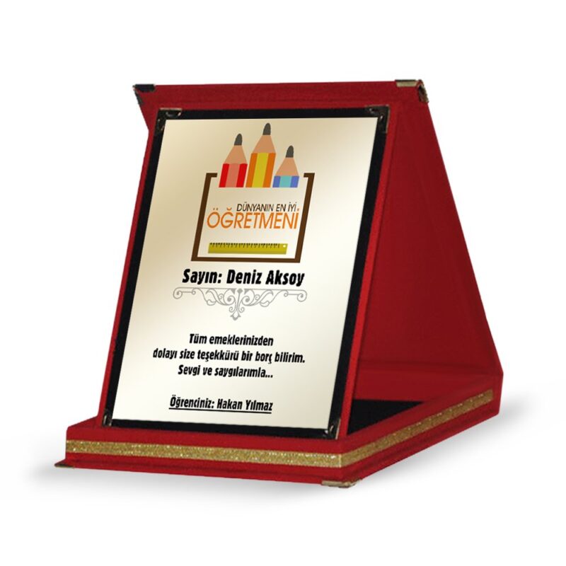 Kişiye Özel Kırmızı Plaket (Öğretmenler Günü Temalı-16)