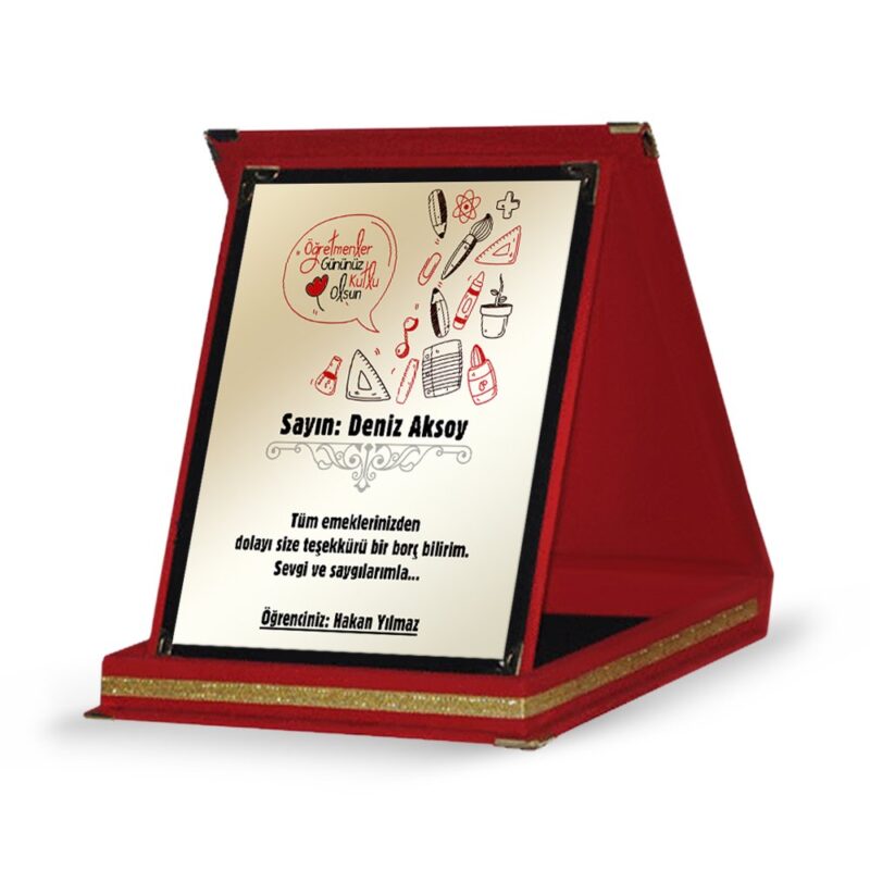Kişiye Özel Kırmızı Plaket (Öğretmenler Günü Temalı-15)