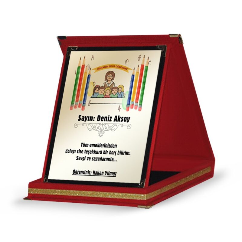 Kişiye Özel Kırmızı Plaket (Öğretmenler Günü Temalı-14)