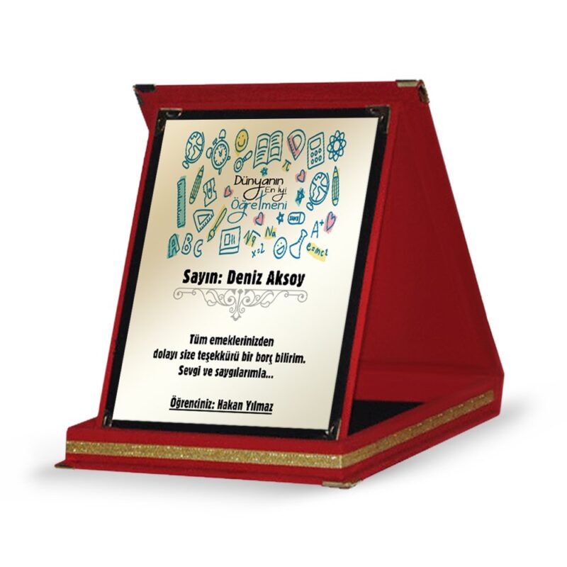 Kişiye Özel Kırmızı Plaket (Öğretmenler Günü Temalı-7)