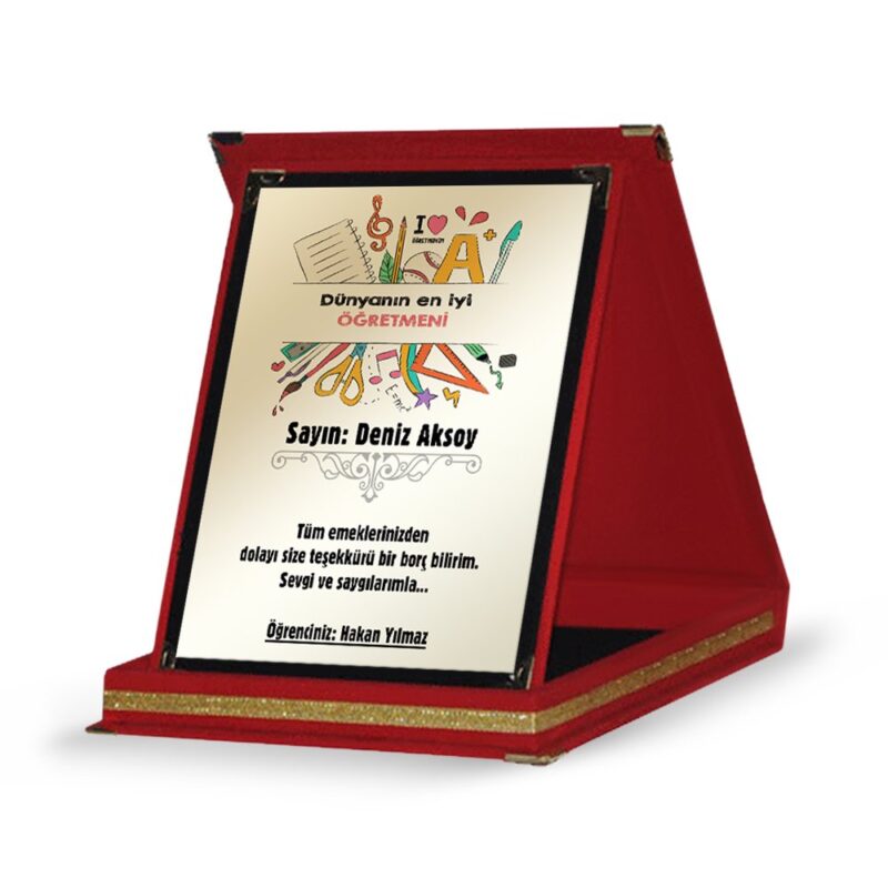 Kişiye Özel Kırmızı Plaket (Öğretmenler Günü Temalı-3)