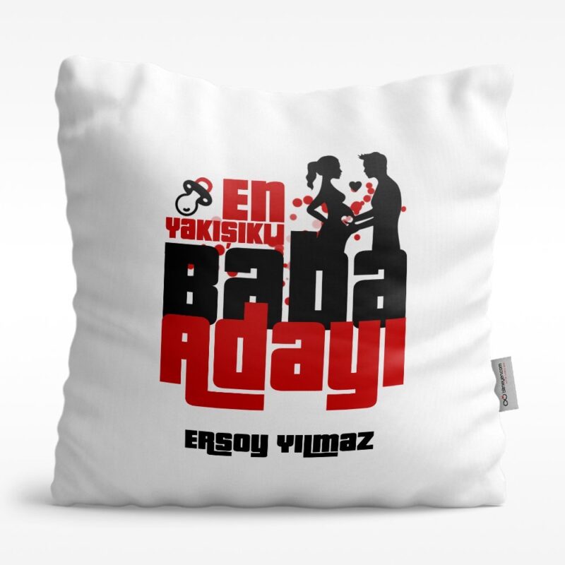 Kişiye Özel Baba Adayı Tasarımlı Beyaz Saten Yastık - 5