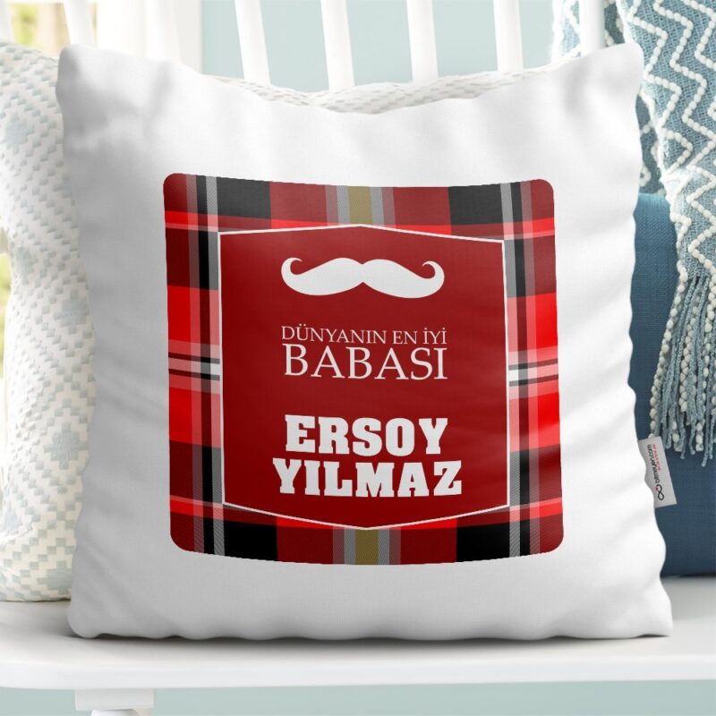 Kişiye Özel Dekoratif Beyaz Yastık (Babalar Günü Temalı) 24
