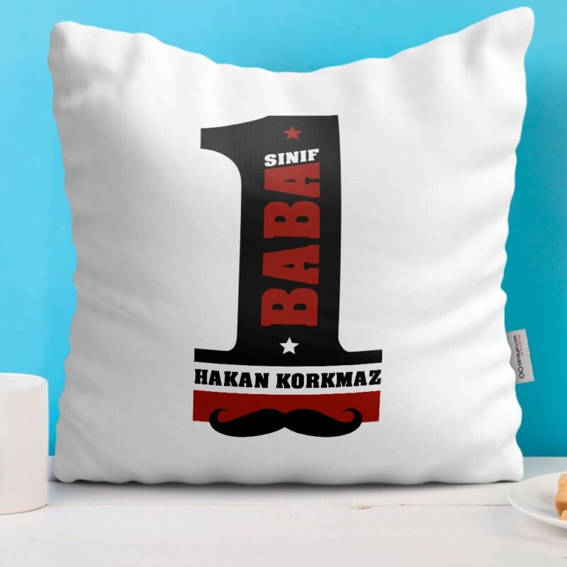 Kişiye Özel Dekoratif Beyaz Yastık (Babalar Günü Temalı) 17