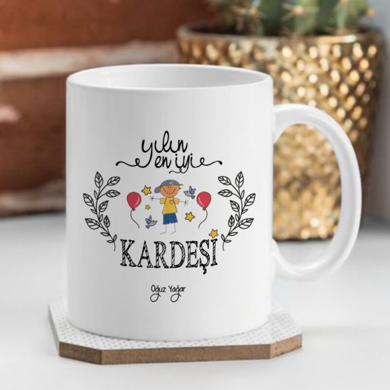 Kişiye Özel Yılın En İyi Kardeşi Beyaz Kupa Bardak - 2