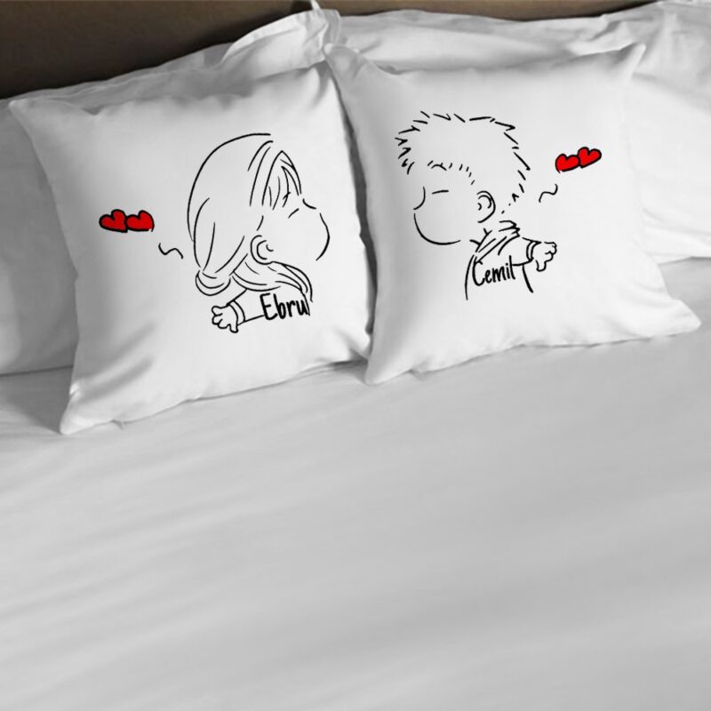 Kişiye Özel 2li Masum Çift Beyaz Yastık Takımı