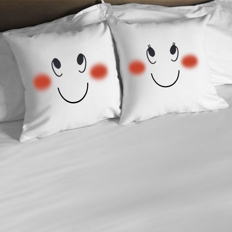 Kişiye Özel 2li Şeker Çift Emoji Beyaz Yastık Takımı