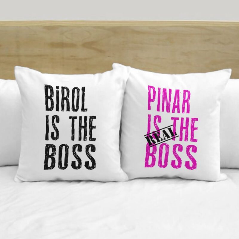 Kişiye Özel İkili Boss ve Real Boss Beyaz Yastık Takımı