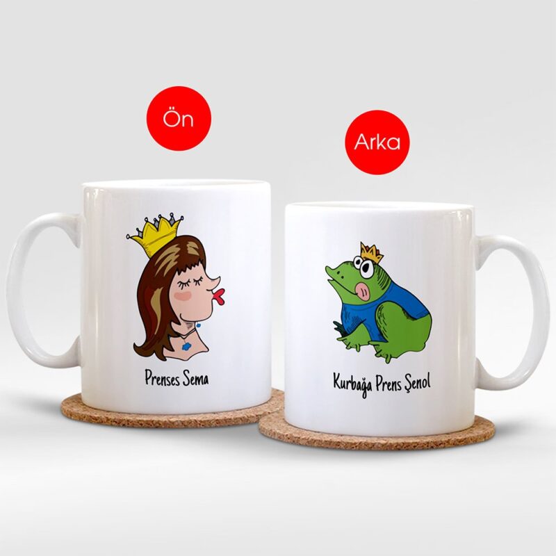 Kişiye Özel İsimli Prenses &amp;amp; Kurbağa Prens Beyaz Kupa Bardak