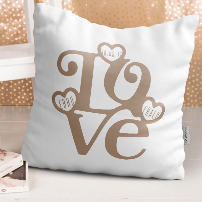Kişiye Özel İsimli Love Tasarımlı Beyaz Yastık - 2