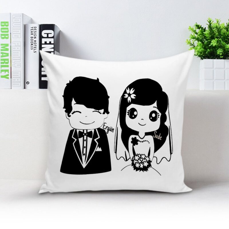 Kişiye Özel Gelin ve Damat Beyaz Yastık