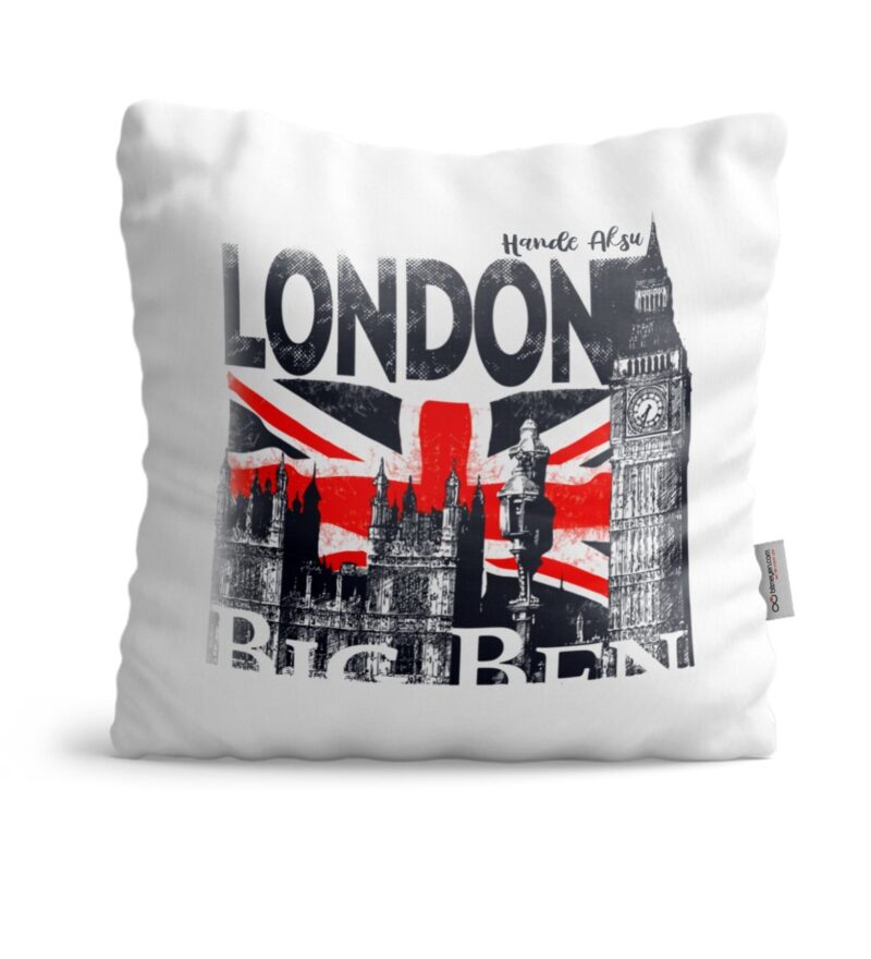Kişiye Özel London Tasarımlı Beyaz Saten Yastık - 3