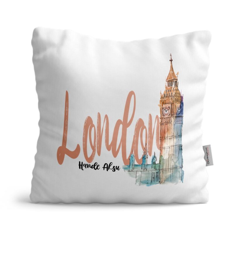 Kişiye Özel London Tasarımlı Beyaz Saten Yastık - 2