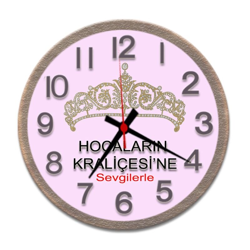 Öğretmene Hediye Hocaların Kraliçesi Tasarımlı Ahşap Duvar Saati 28cm Kaliteli 5mm HDF Fotoblok Baskı