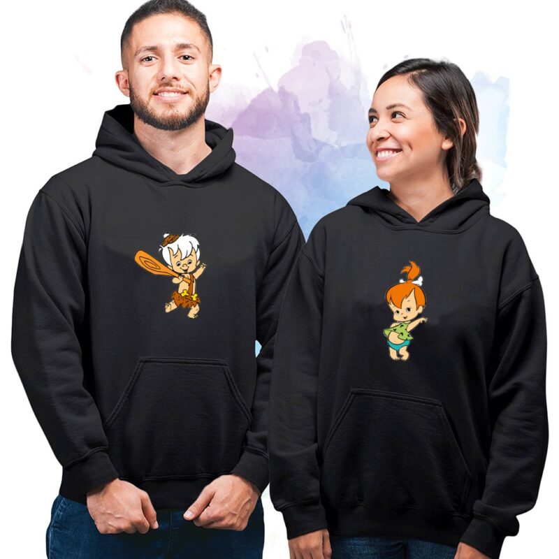 Sevgili Hoodieleri Bay Bayan Çift Kombini Bambam Çakıl Çakmaktaş Baskılı Kapüşonlu Sweatshirt 2 Adet