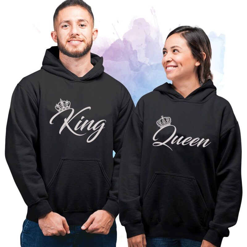 Sevgili Hoodieleri Bay Bayan Çift Kombini King Queen Baskılı Kapüşonlu Sweatshirt 2 Adet