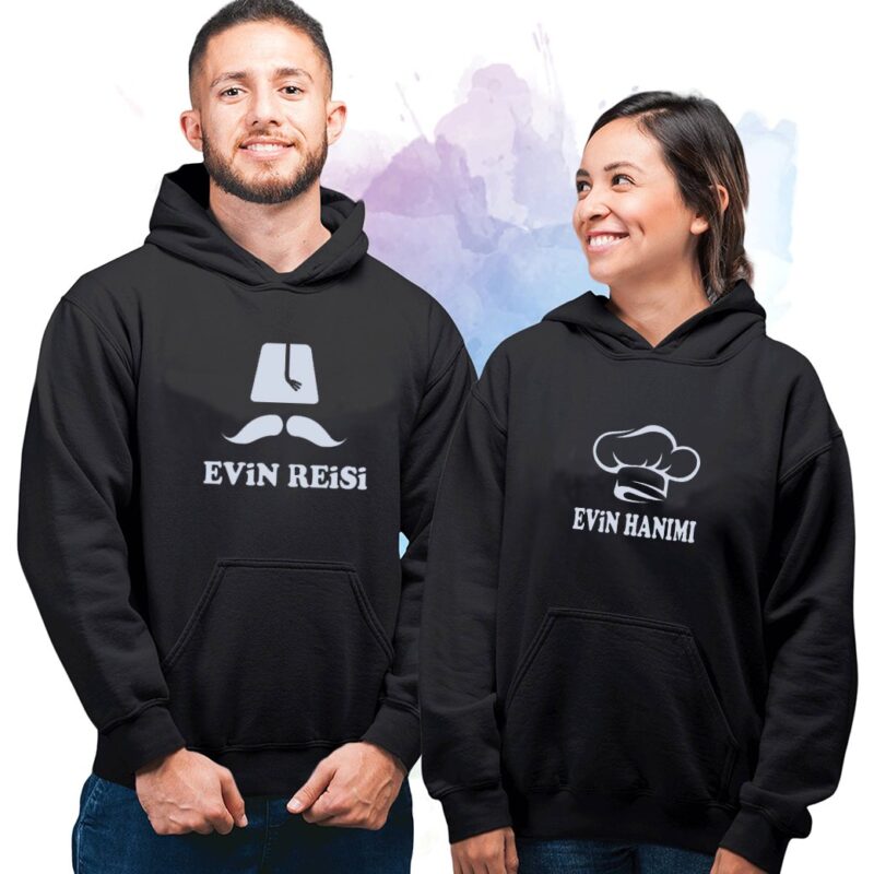 Sevgili Hoodieleri Bay Bayan Çift Kombini Evin Reisi Evin Hanımı Baskılı Kapüşonlu Sweatshirt 2 Adet