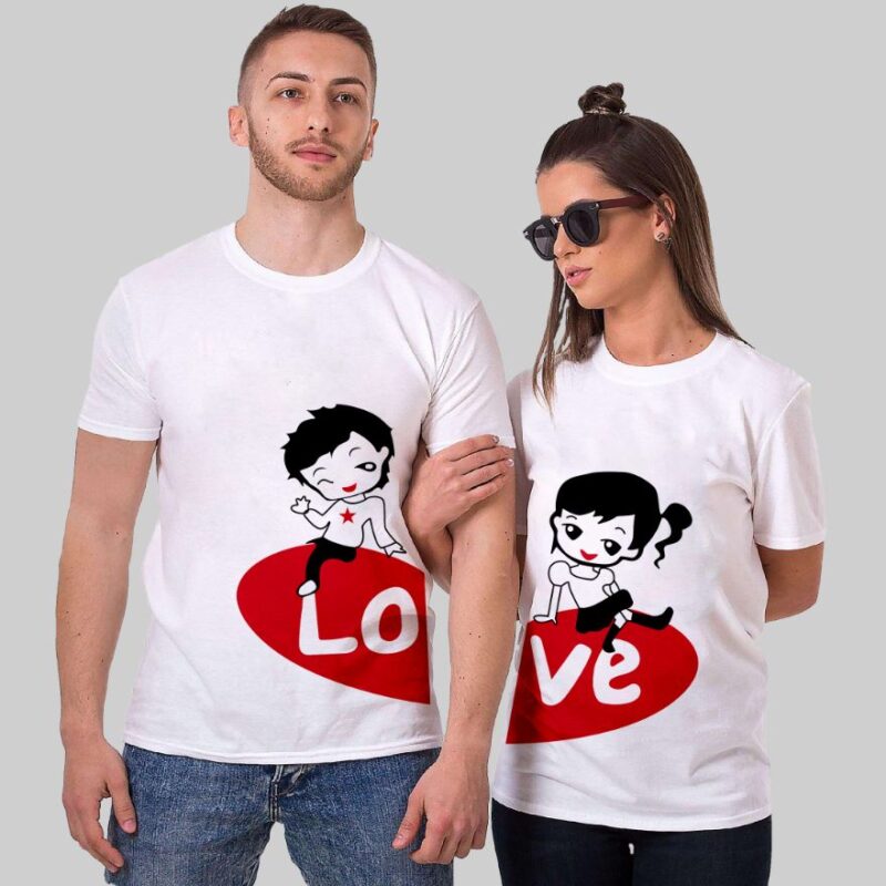 Sevgili Tişörtleri Bay Bayan Çift Kombin Beyaz Love Yazılı Tshirt 2 Adet