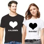 Sevgili Tişörtleri Bay Bayan Çift Kombini Kalbimin Sahibi Siyah Beyaz Tshirt 2 Adet