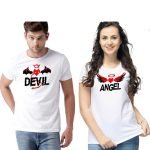 Sevgili Tişörtleri Bay Bayan Çift Kombin Şeytan Melek Beyaz Tshirt 2 Adet