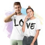 Sevgili Tişörtleri Bay Bayan Çift Kombin Love Yazılı 2 Adet Beyaz Tshirt
