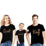 Yeni Sezon Aile Kombini 3lü Siyah Pamuklu Aile Tişört Seti King Queen Princess Baskılı Tshirtler