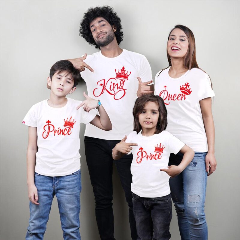 Yeni Sezon Aile Kombini 4lü Tişört Seti King Queen Prince Princess Kırmızı Baskılı Tshirtler - 2