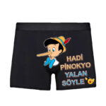 Hadi Pinokyo Yalan Söyle Baskılı Espirili Siyah Erkek Boxer Pamuklu