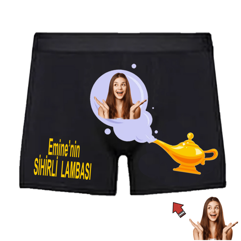 Sevgilimin Sihirli Lambası Baskılı Espirili Siyah Erkek Boxer Pamuklu (Alaaddin)