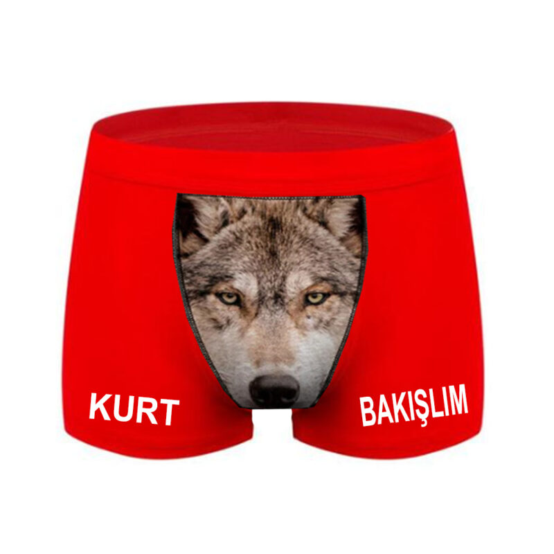 Kurt Bakışlım Baskılı Espirili Kırmızı Erkek Boxer Pamuklu