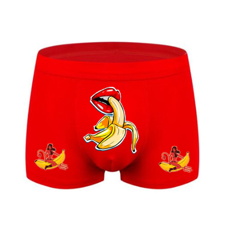 Muz Baskılı Seni Yerim Espirili Kırmızı Erkek Boxer Pamuklu