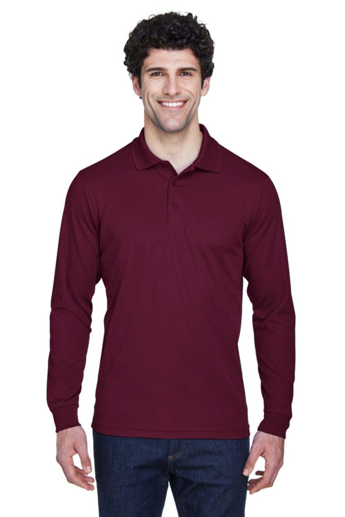 Bordo Polo Yaka Uzun Kollu Tişört Vişne Çürüğü Pamuklu Uzun Kol Polo Yakalı Kışlık Tshirt