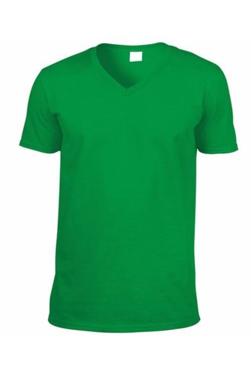 Erkek V Yaka Tişört Pamuklu Tshirt Pastel Yeşil
