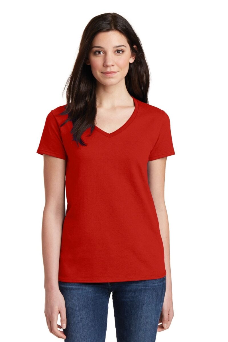 Kadın V Yaka Tişört Pamuklu Kırmızı Tshirt
