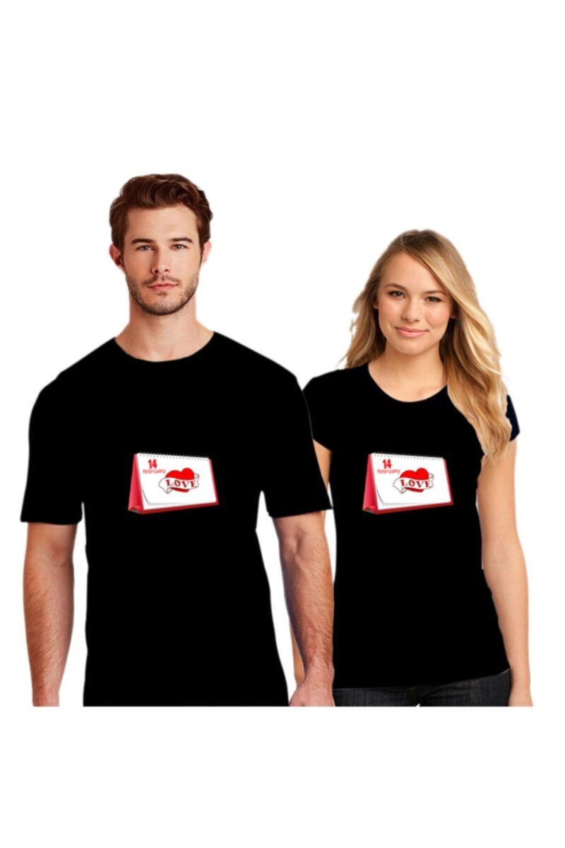Sevgililer Gününe Özel Sevgili Kombini Baskılı Sevgili Tişörtleri Pamuklu Siyah 2 Adet Tshirt