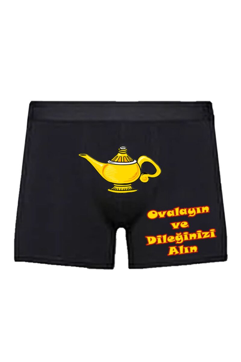 Alaaddinin Sihirli Lambası Baskılı Espirili Siyah Erkek Boxer Kaliteli Pamuk İç Çamaşırı Alaattin
