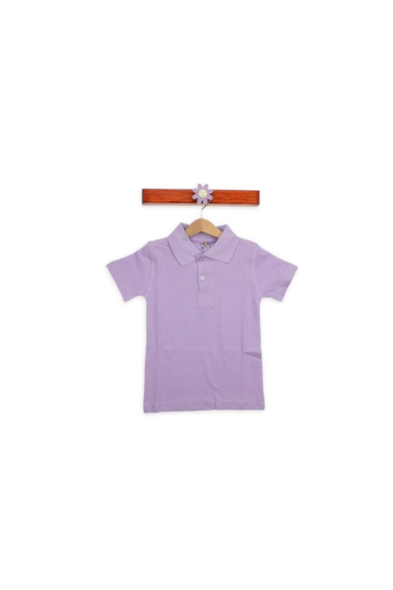 Çocuk Polo Yaka Kısa Kollu Lila Açık Mor Tişört Pamuklu Polo Yakalı Çocuk Tshirt