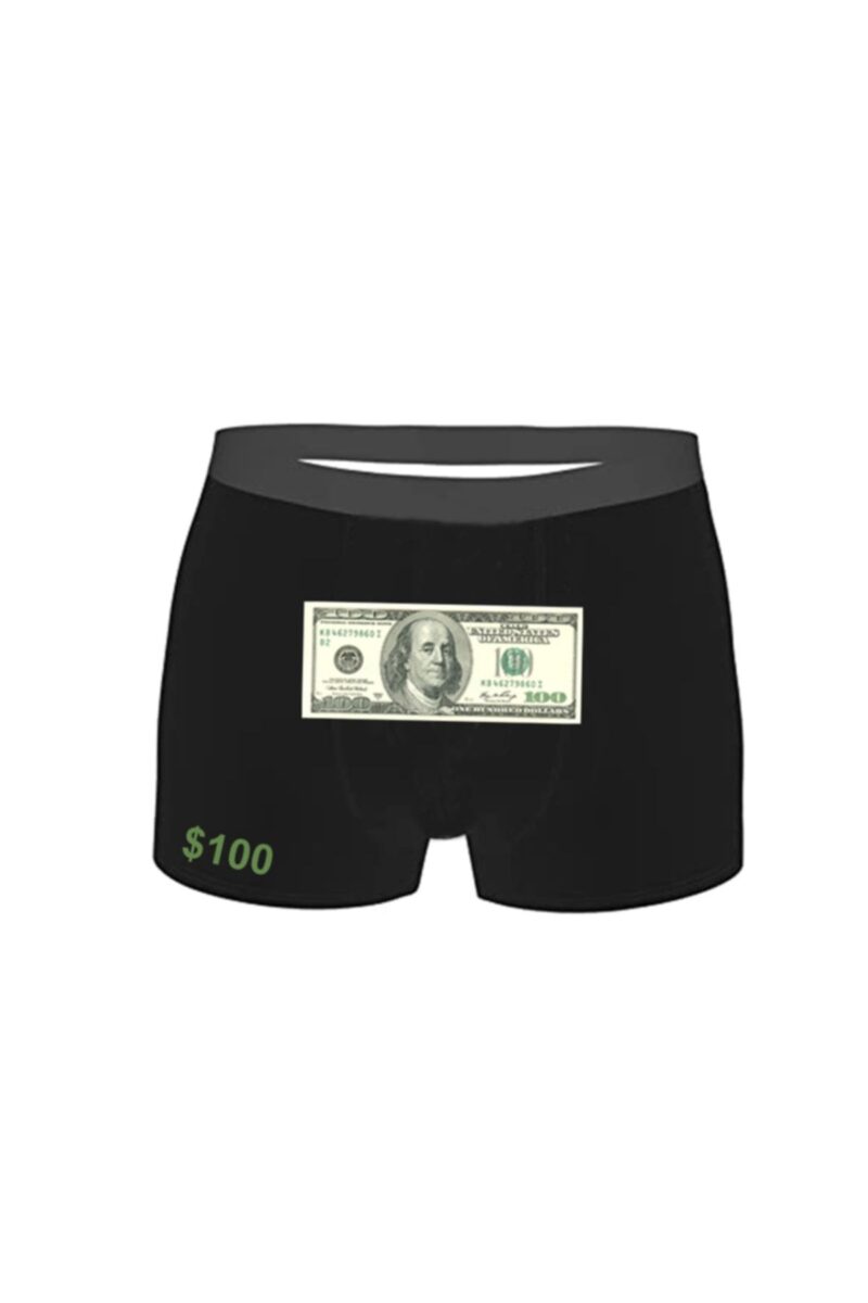 100 Dolar Baskılı Espirili Siyah Erkek Boxer Pamuklu Yerli Üretim