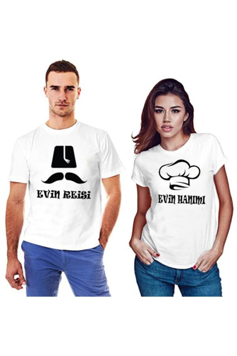 Sevgili Tişörtleri Çift Kombin Evin Reisi Evin Hanımı Baskılı Beyaz Tshirt 2 Adet